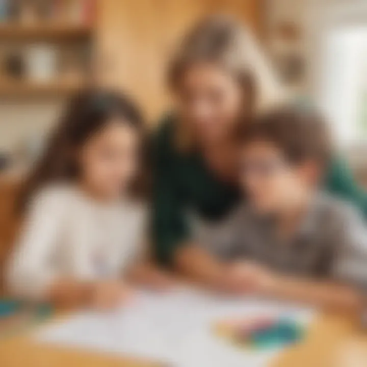 Parent and child reviewing math problems together with multisensory tools