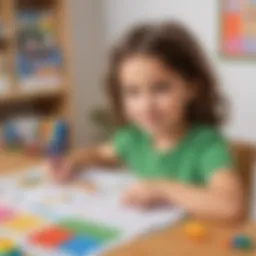 Colorful kindergarten homework sheets with interactive activities