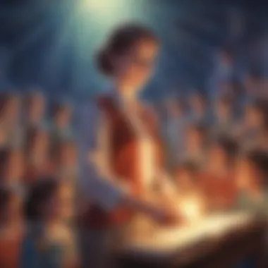 Illustration of a teacher as a beacon of knowledge, illuminating the path for students
