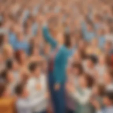 Illustration of a teacher as a pillar of support, empowering students to reach new heights