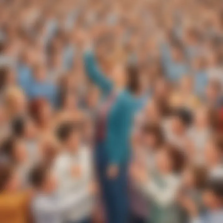 Illustration of a teacher as a pillar of support, empowering students to reach new heights