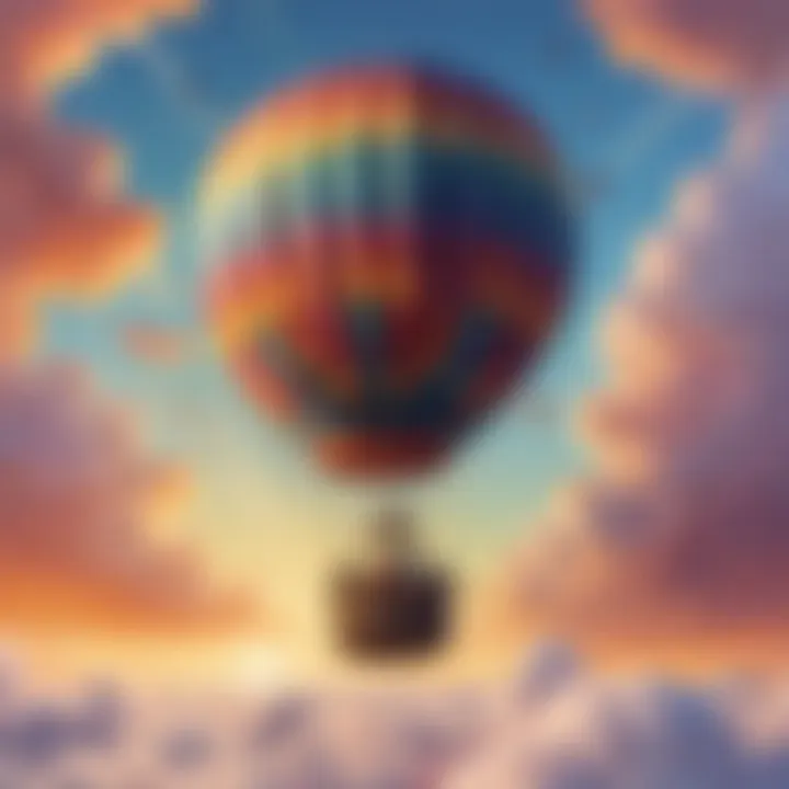 Illustration of a colorful hot air balloon soaring high in the sky