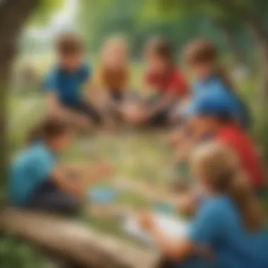 Team Collaboration in Outdoor Activities Group of children collaborating in a team-based outdoor activity