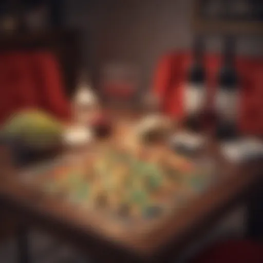 Elegant game night setup with board games and wine