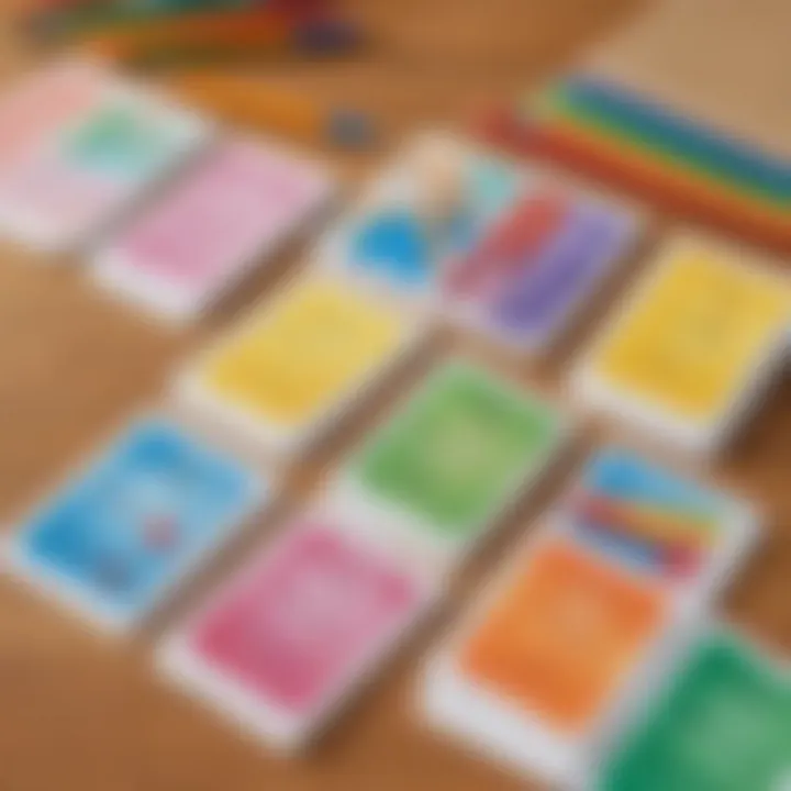 Colorful flashcards used in a grammar game