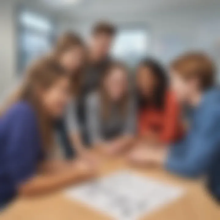 Students participating in a collaborative ice breaker game