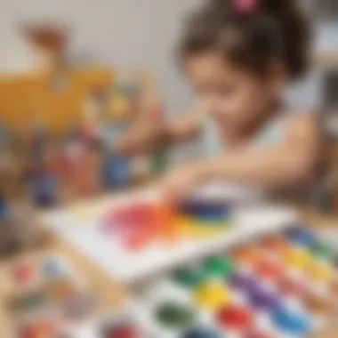 Vibrant Art Station to Spark Creativity A vibrant art station with finger paints and brushes