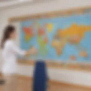 Interactive wall display with educational charts and graphics