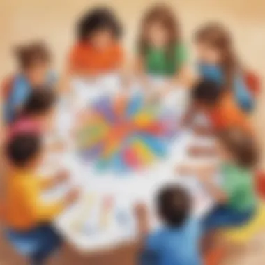 Kids working together on a group art project