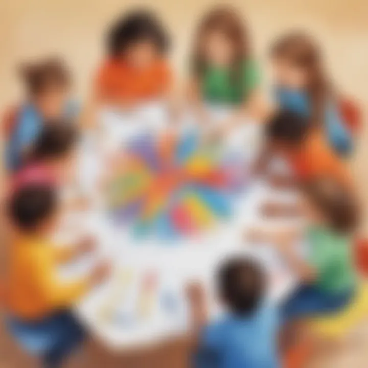 Kids working together on a group art project