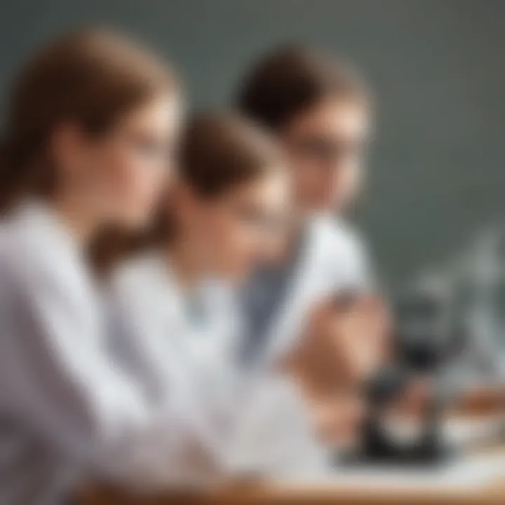 Close-up of students recording observations during an experiment.