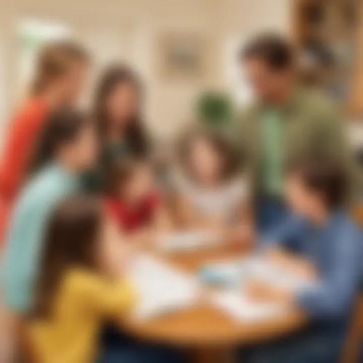 Inspirational image of homeschooling parents and kids networking within a group