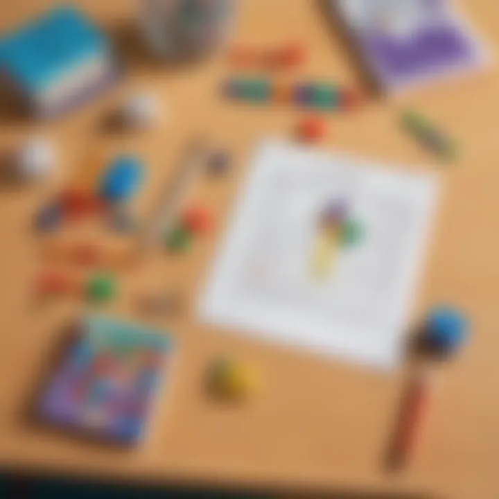 Educational math game materials displayed on a classroom table