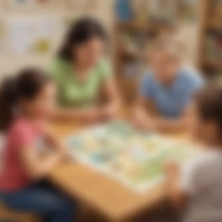 Illustration showcasing interactive language development game for young learners