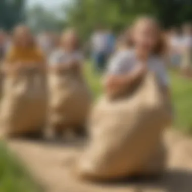 Kids engaged in a friendly sack race