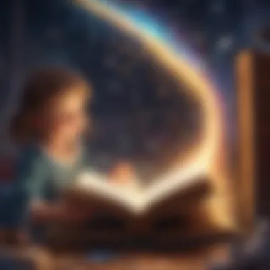 Artistic depiction of a magical storybook opening up with sparkles