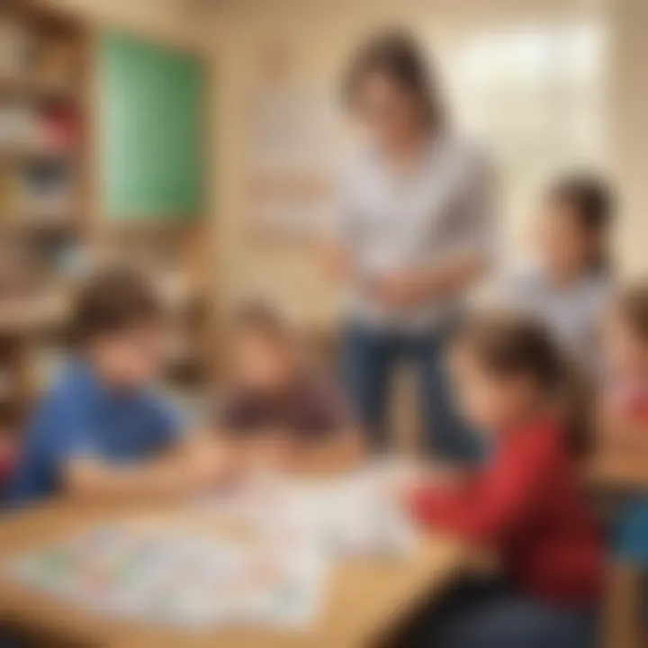 A group of children engaged in a math activity with a teacher