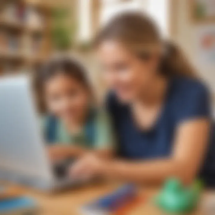 Parent assisting child with online learning