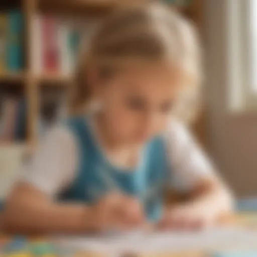 Illustration of a young child engaged in a word puzzle game