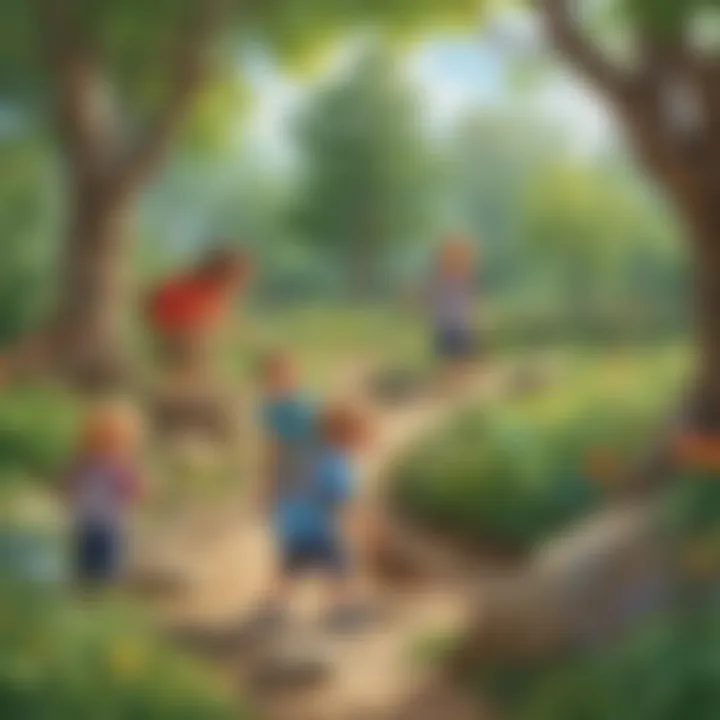 Toddlers exploring nature through interactive outdoor games.