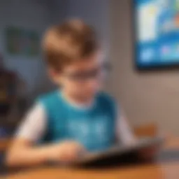 A child interacting with a tablet showing a learning app