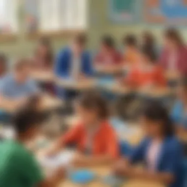 A classroom scene with students using learning apps on devices