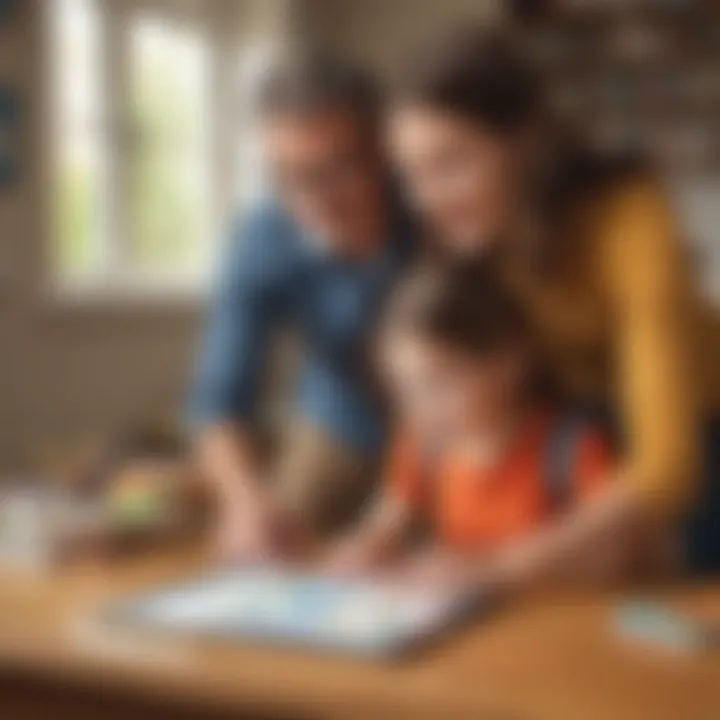 A parent helping a child navigate a learning app
