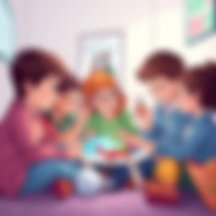 Group of children collaborating with educational games