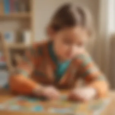 Cognitive Skills Enhancement with Puzzles A child focused on a puzzle that enhances cognitive abilities