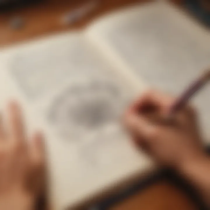 An individual practicing handwriting with focus and concentration.