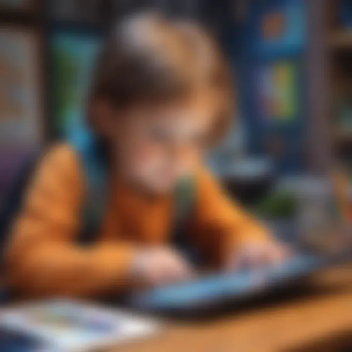 A young child exploring a colorful website on a tablet.