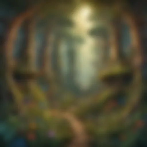 A whimsical forest filled with enchanted creatures and magical elements.