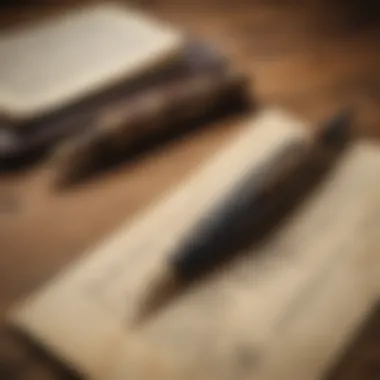 Ink-Stained Chronicles Illustration of a majestic ink quill pen on a worn wooden desk