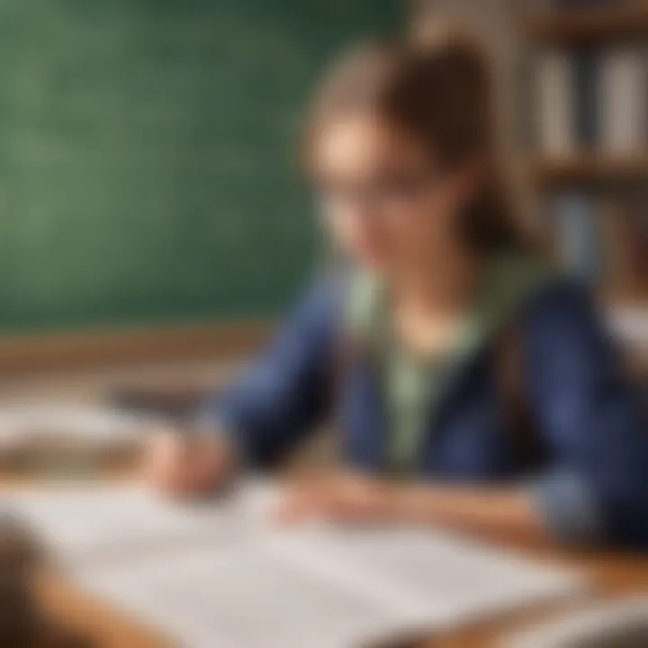 A student engaging with a math textbook and solving equations