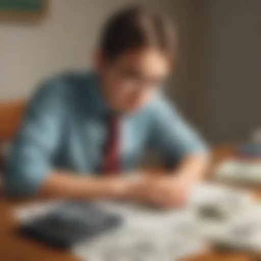 Illustration of a young student calculating money math problems
