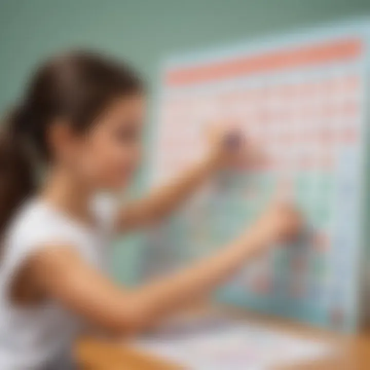 Illustration showing a young student engaging with a multiplication chart