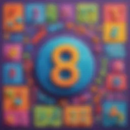 Colorful addition and subtraction symbols with playful numbers.