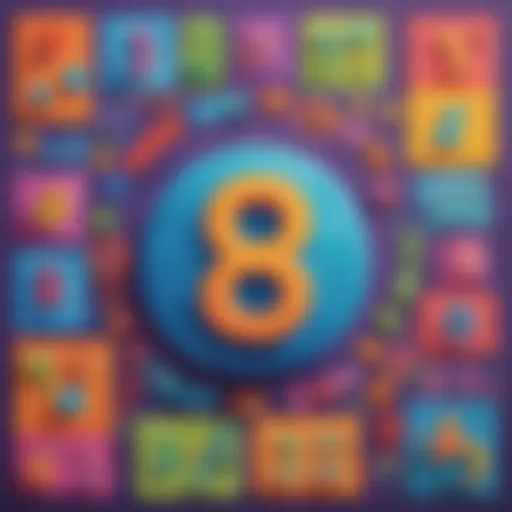 Colorful addition and subtraction symbols with playful numbers.