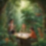 A vibrant jungle scene depicting children engaged in math-related activities