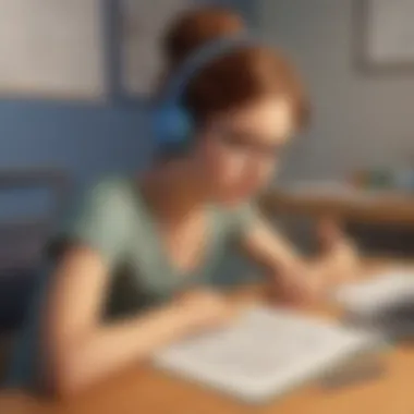 Illustration of a 4th grader solving math problems with a digital game