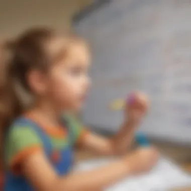 1st grader solving math problems on a whiteboard