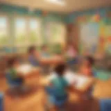 Melodic ABC song notes in a colorful classroom setting