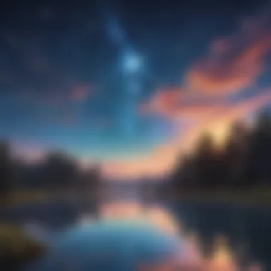 A mesmerizing star-filled sky casting a dreamy glow over a tranquil lake