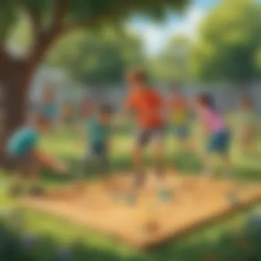 A vibrant scene of kids playing a unique outdoor game that fosters creativity.