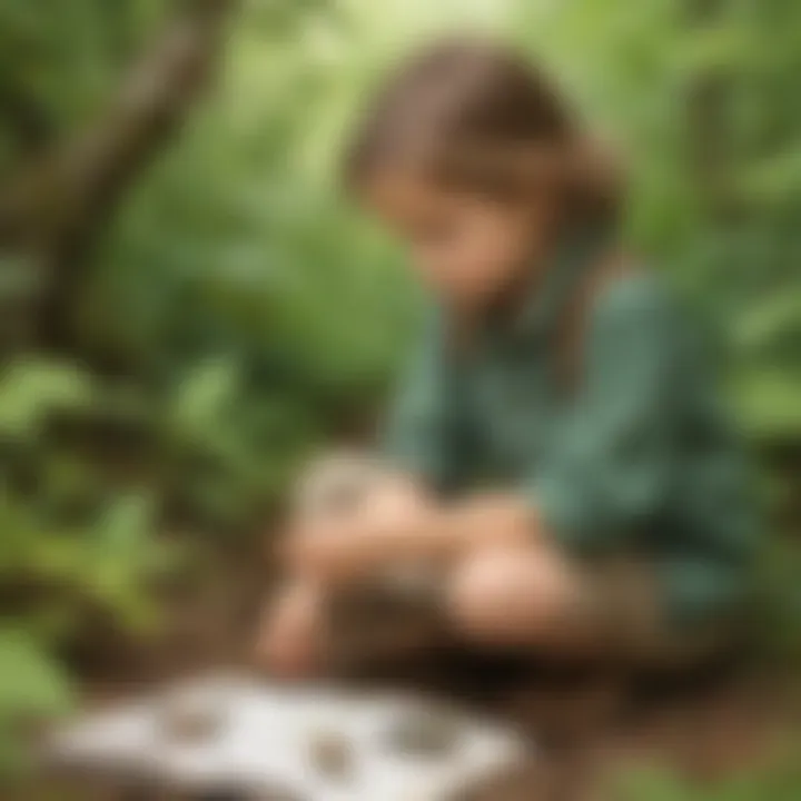 Preschooler observing insects in nature