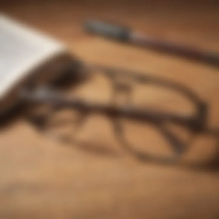 Old-fashioned spectacles on a wooden desk