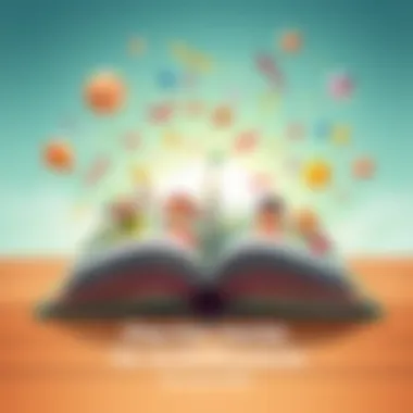 Imaginative Book Illustrations An open book with colorful illustrations capturing the imagination of young readers