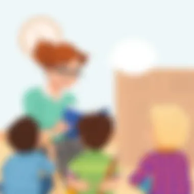 Teacher Sharing a Story A teacher reading a one line story to captivated kindergarteners