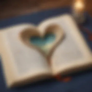 Open book with a heart-shaped bookmark, representing wishes and aspirations for a son