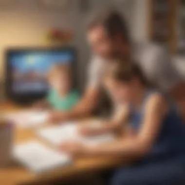 A parent and child enjoying a learning moment together in front of the TV